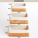 Kit 3 Cestos Organizadores Bambu Tecido Lavável Multiuso