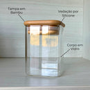 Kit 12 Potes Porta Tempero Hermético 200ml Com Organizador em Bambu