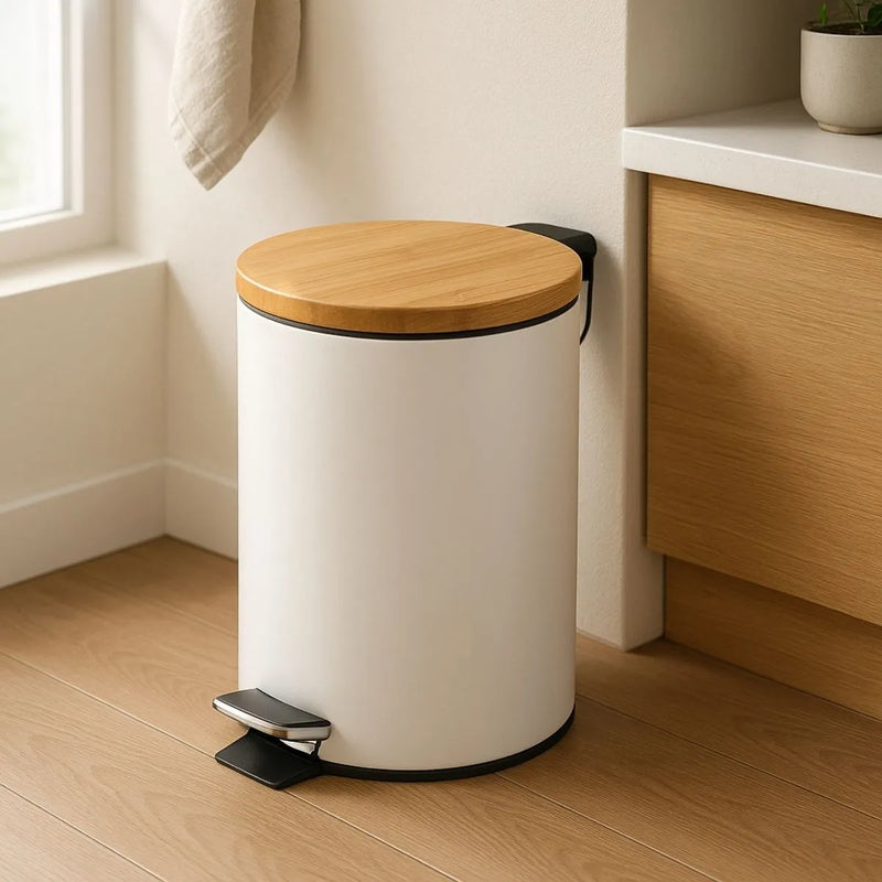 Lixeira VitaClean Premium 5L - Inox com Tampa Bambu