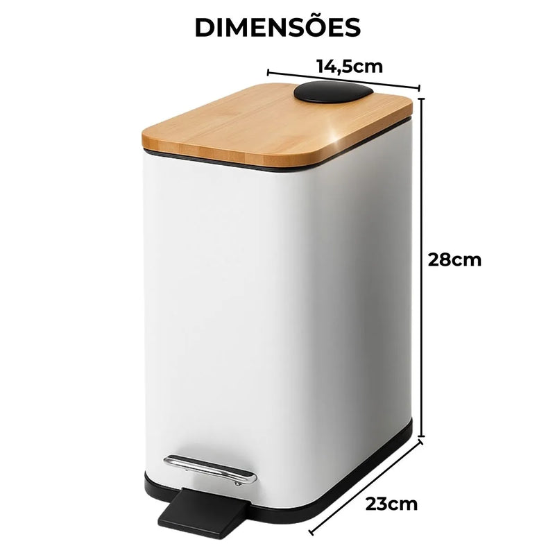Lixeira VitaClean Premium 5L - Inox com Tampa Bambu