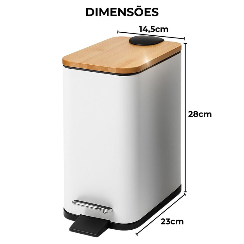 Lixeira 5L Retangular Inox com Bambu