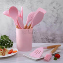 KitCozy - Kit 12 Utensílios Silicone com Cabo em Madeira