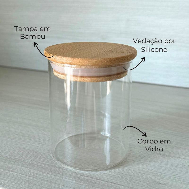 Kit 12 Potes Porta Tempero Hermético 200ml Com Organizador em Bambu
