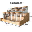 Kit 12 Potes Porta Tempero Hermético 200ml Com Organizador em Bambu Redondo