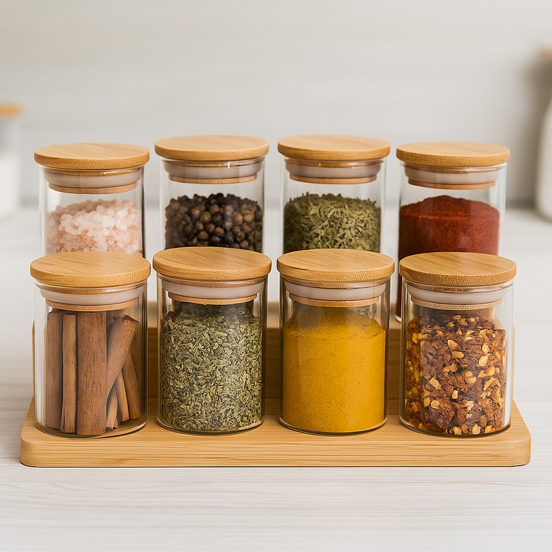 VitaBela - Kit Porta Temperos Vidro & Bambu Hermético Premium 200ml