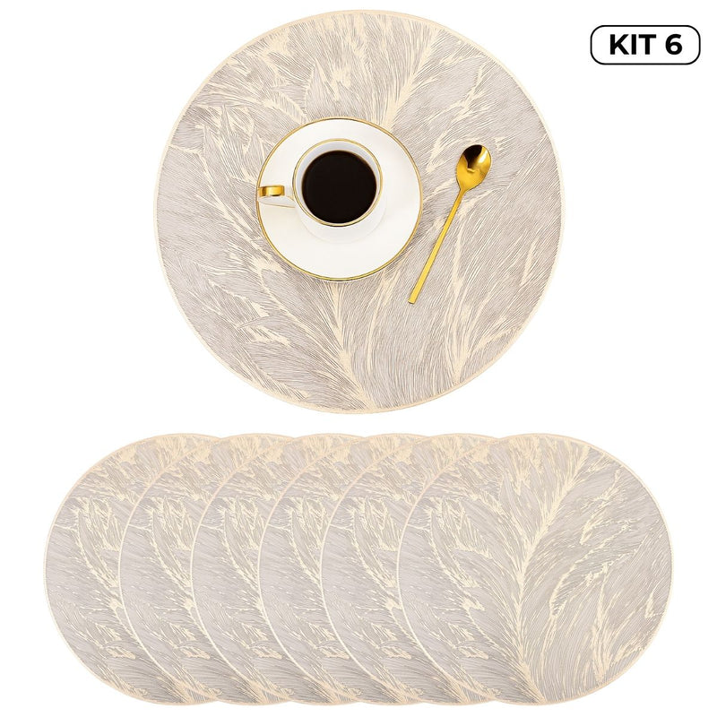 Jogo Americano Sousplat 38cm Redondo em PVC Dourado Mesa Posta Impermeável