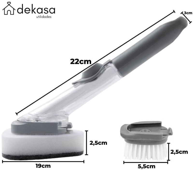 Escova Limpeza Lava Louça Porta Detergente Dispenser 2 em 1