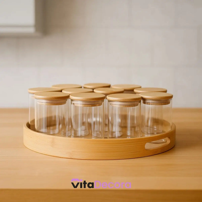 VitaBela - Kit Porta Temperos Vidro & Bambu Hermético Premium 200ml