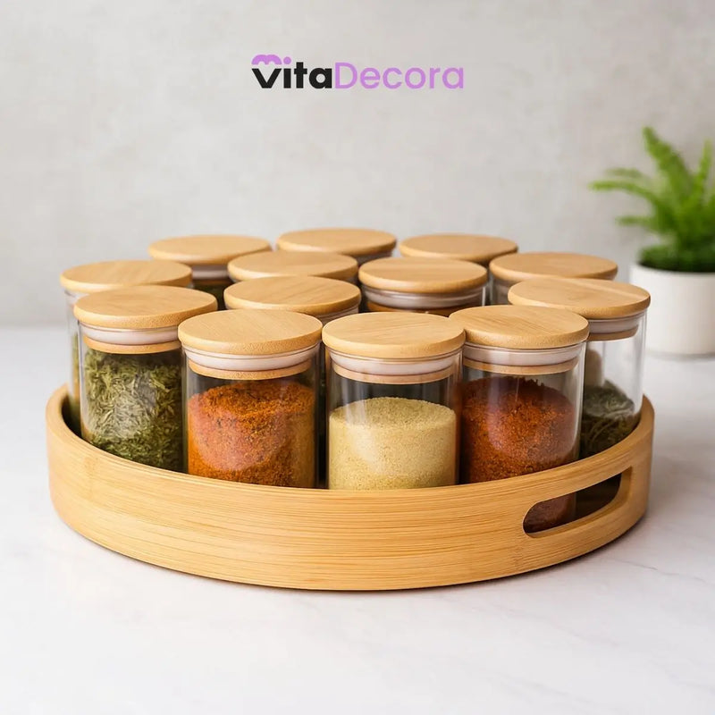 VitaBela - Kit Porta Temperos Vidro & Bambu Hermético Premium 200ml