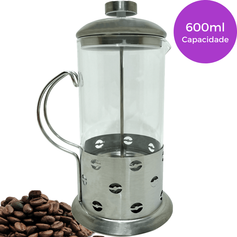 Cafeteira Prensa Francesa 600ml Aço Inox Grãos