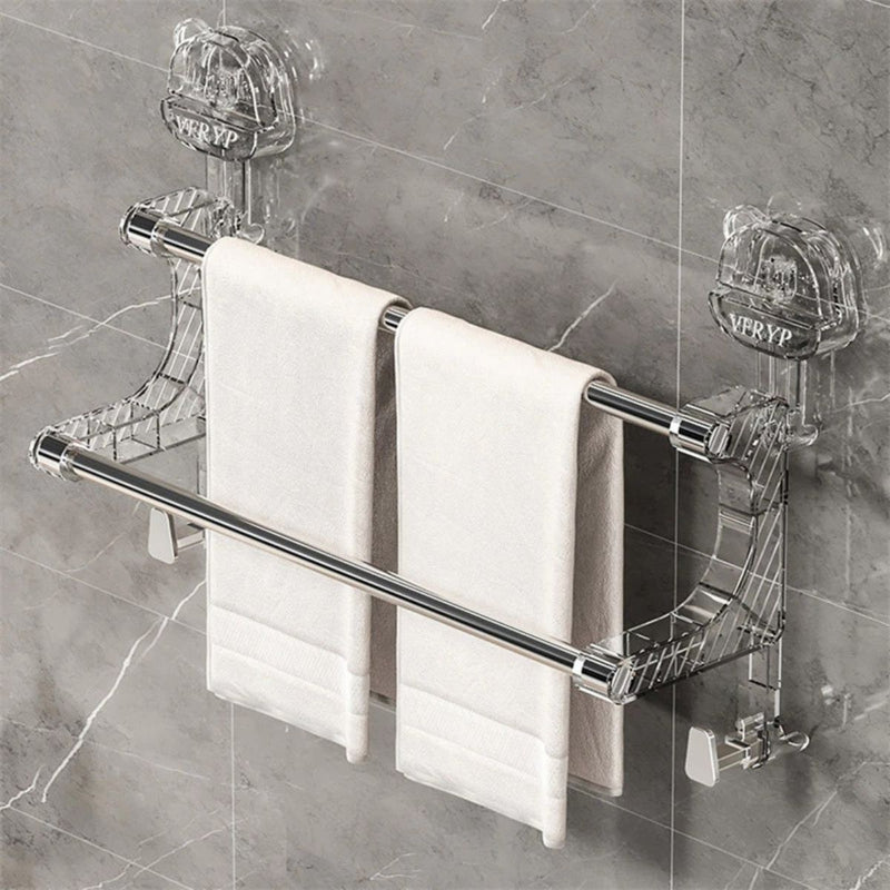 Porta Toalha Suporte Toalheiro Banheiro Duplo Acrílico Instalação Sem Furos