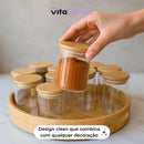 VitaBela - Kit Porta Temperos Vidro & Bambu Hermético Premium 200ml