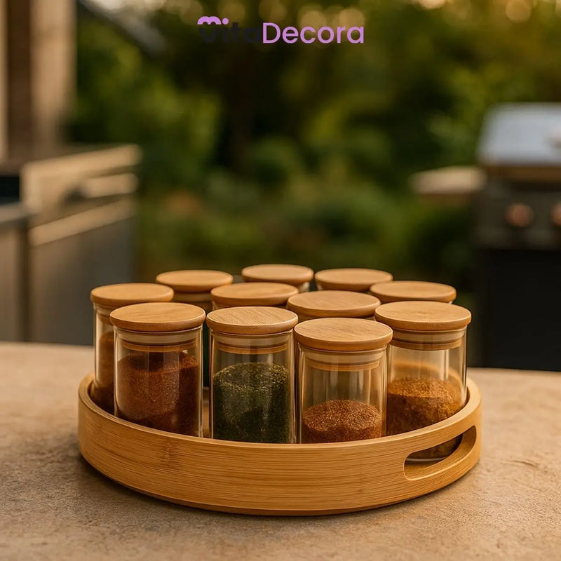 VitaBela - Kit Porta Temperos Vidro & Bambu Hermético Premium 200ml