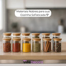 VitaBela - Kit Porta Temperos Vidro & Bambu Hermético Premium 200ml