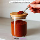 VitaBela - Kit Porta Temperos Vidro & Bambu Hermético Premium 200ml