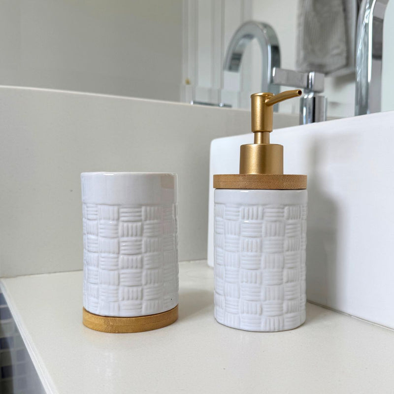 Kit Banheiro Lavabo Conjunto Saboneteira Porta Escova Porcelana 2 Peças