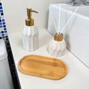 Kit Banheiro Aromas 3 Peças - Conjunto Dispenser e Aromatizador em Porcelana com Bandeja em Bambu