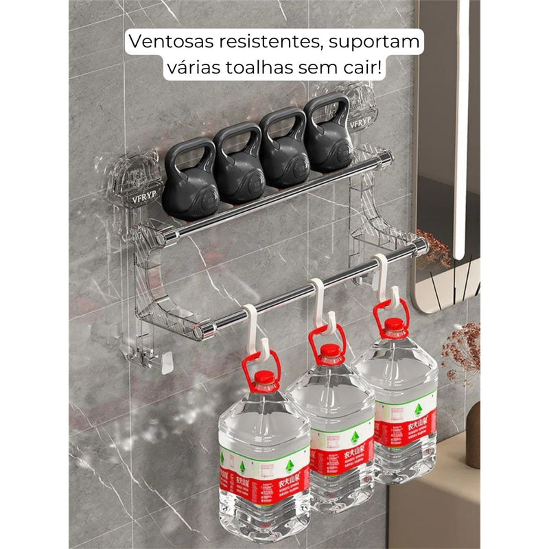 Porta Toalha Suporte Toalheiro Banheiro Duplo Acrílico Instalação Sem Furos