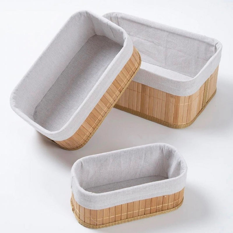Kit 3 Cestos Organizadores Bambu Tecido Lavável Multiuso