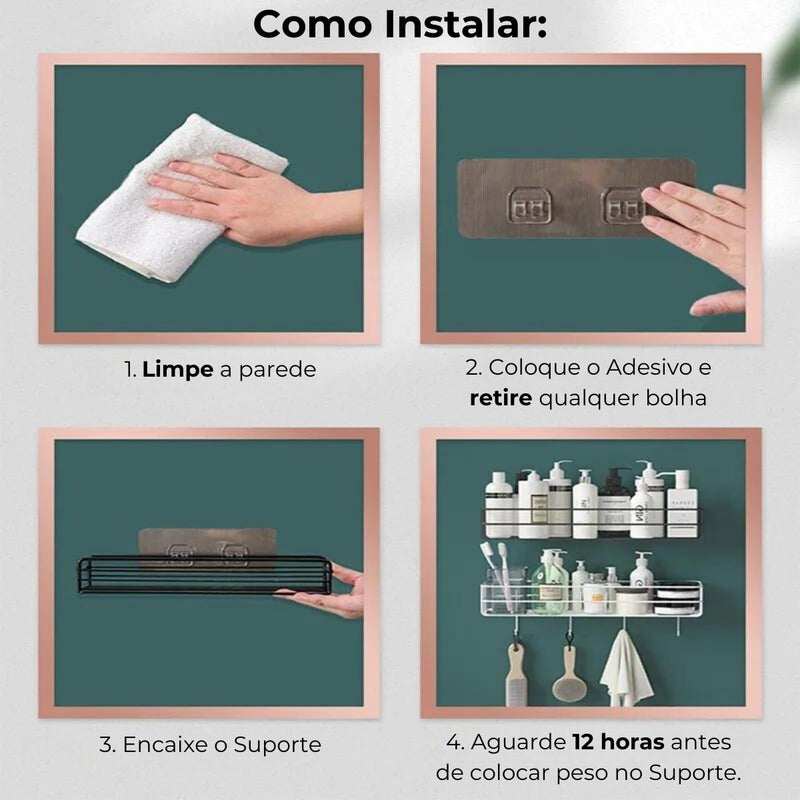 Suporte Shampoo Organizador Com Ganchos Com Adesivos