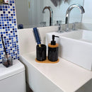 Kit Banheiro Elegance 3 Peças - Conjunto Dispenser, Porta Escova e Bandeja em Bambu