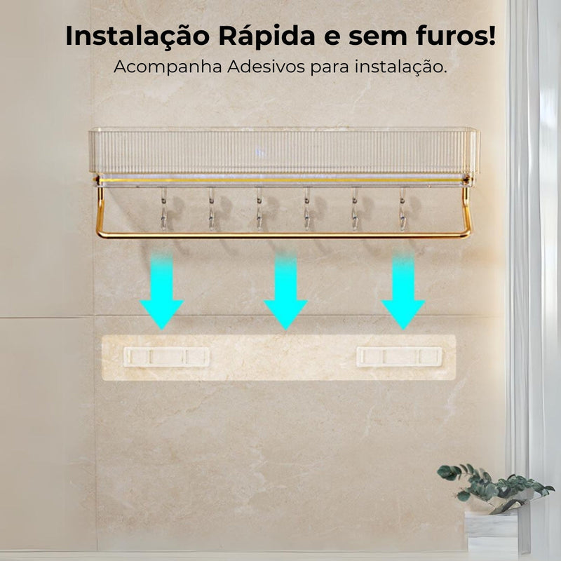 VitaDuo - Suporte Organizador Premium com Porta Toalhas + Adesivo ProFix