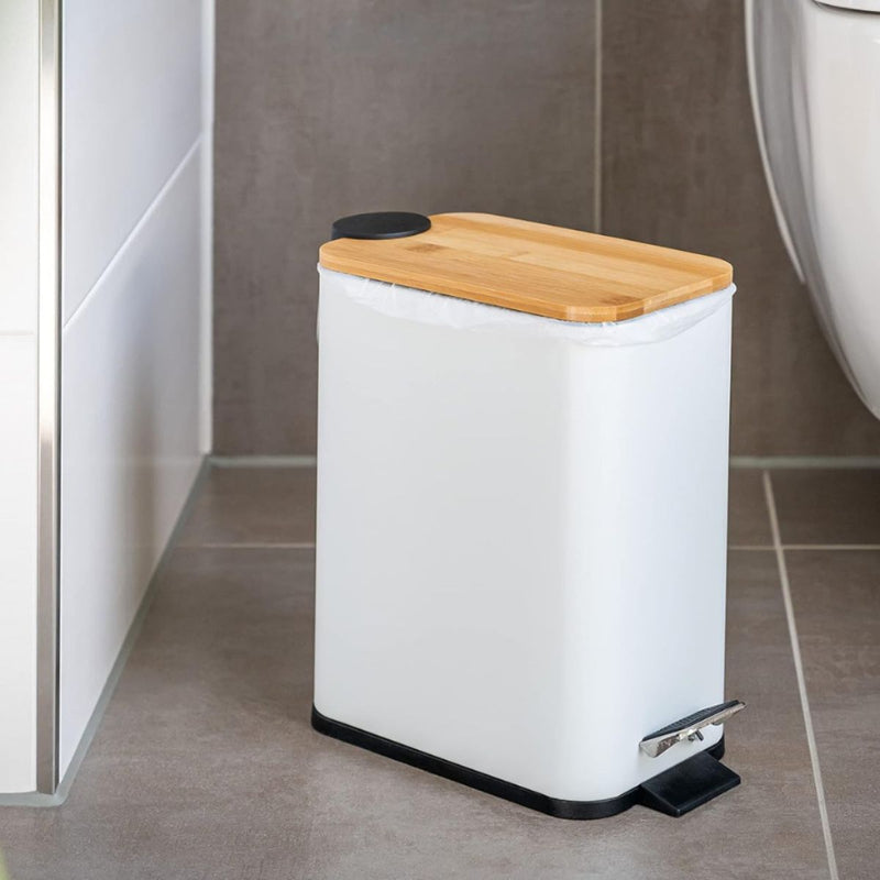 Lixeira 5L Retangular Inox com Bambu