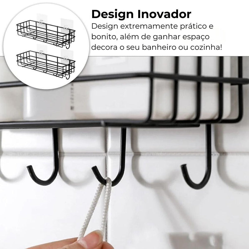 Suporte Shampoo Organizador Com Ganchos Com Adesivos
