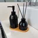 Kit Banheiro Aromas 3 Peças - Conjunto Dispenser e Aromatizador em Porcelana com Bandeja em Bambu