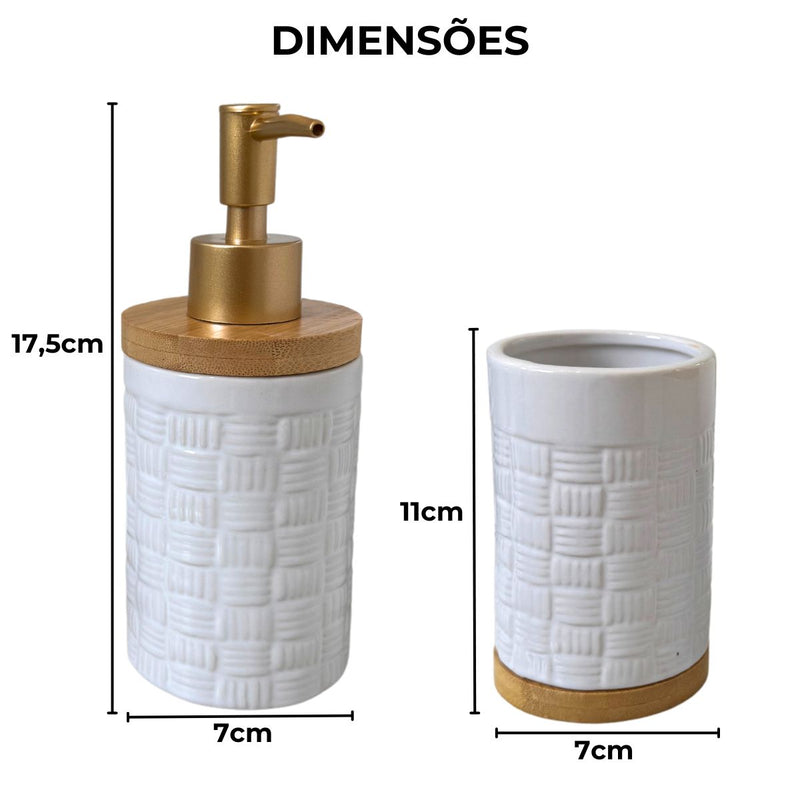 Kit Banheiro Lavabo Conjunto Saboneteira Porta Escova Porcelana 2 Peças