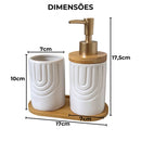 Kit Banheiro Supreme - Conjunto Porcelana Base Bambu Saboneteira Porta Escova 3 Peças