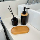 Kit Banheiro Aromas Liso 3 Peças - Conjunto Dispenser e Aromatizador em Porcelana com Bandeja em Bambu