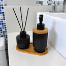 Kit Banheiro Lavabo Aromas Luxo - Conjunto Dispenser e Aromatizador em Porcelana com Base em Bambu 3 Peças