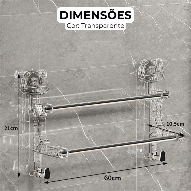Porta Toalha Suporte Toalheiro Banheiro Duplo Acrílico Instalação Sem Furos