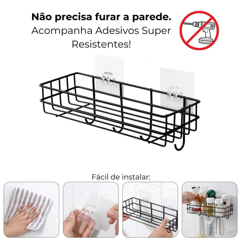 Suporte Shampoo Organizador Com Ganchos Com Adesivos