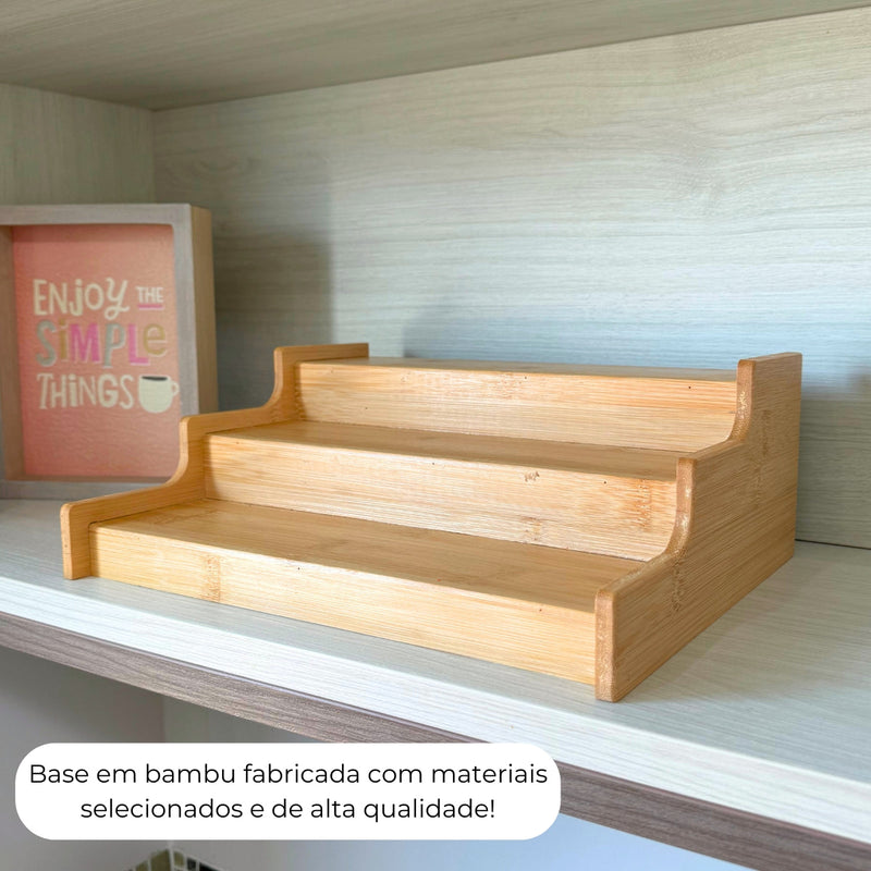 Kit 12 Potes Porta Tempero Hermético 200ml Com Organizador em Bambu Redondo