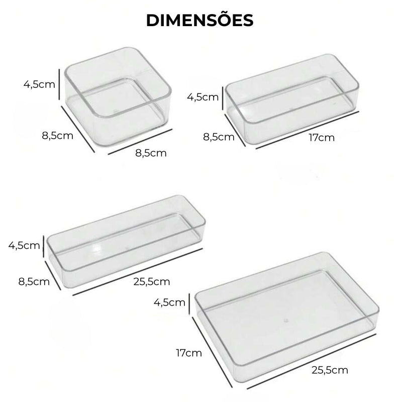 Kit 4 Organizadores Transparentes Modulares - Elegance Collection