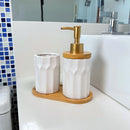 Kit Banheiro Elegance 3 Peças - Conjunto Dispenser, Porta Escova e Bandeja em Bambu