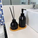 Kit Banheiro Aromas 3 Peças - Conjunto Dispenser e Aromatizador em Porcelana com Bandeja em Bambu