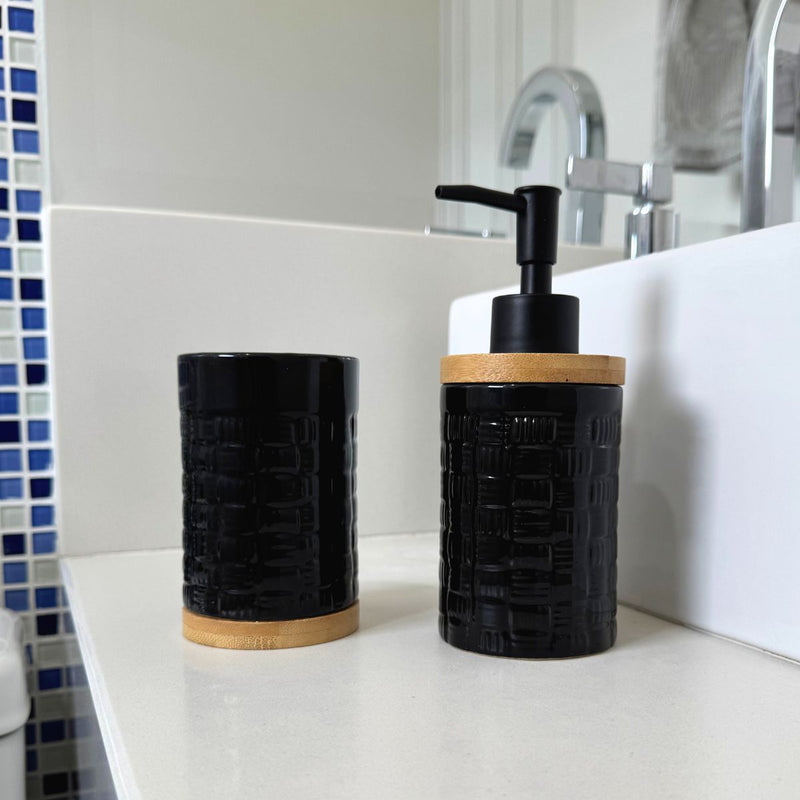 Kit Banheiro Lavabo Conjunto Saboneteira Porta Escova Porcelana 2 Peças