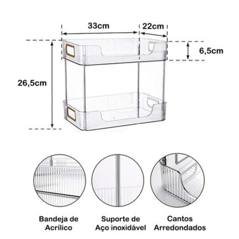 Estante Organizador Maquiagem Cosméticos Multiuso Duplo 2 Andares Acrílico