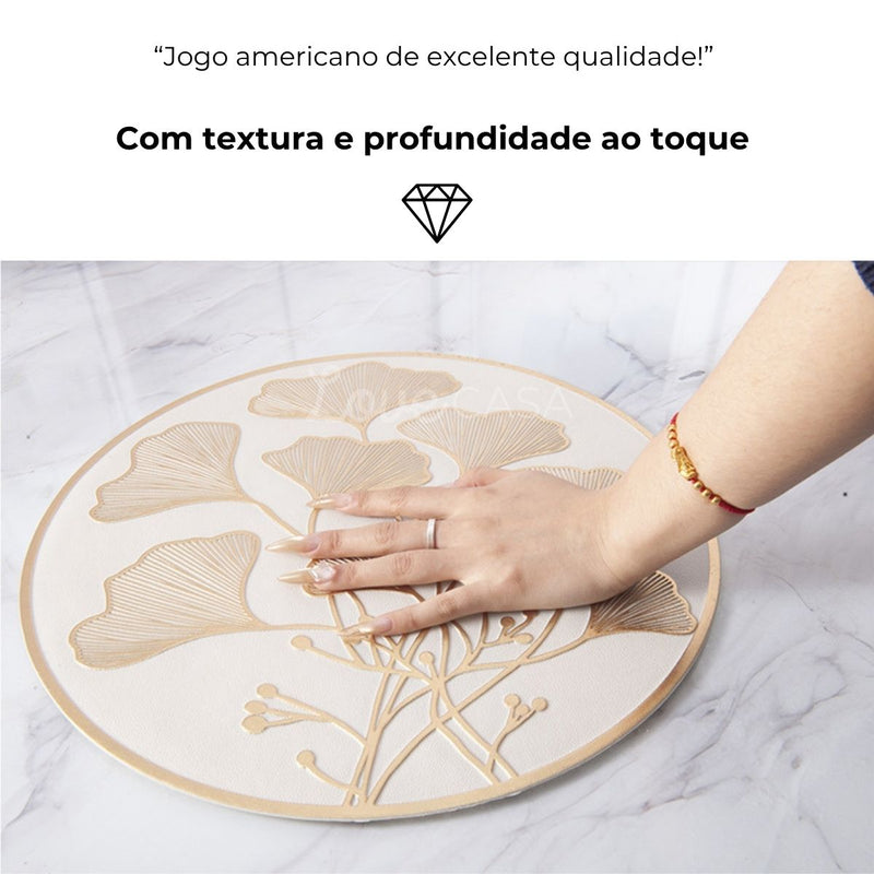 Jogo Americano Sousplat 38cm Redondo em PVC Dourado Mesa Posta Impermeável