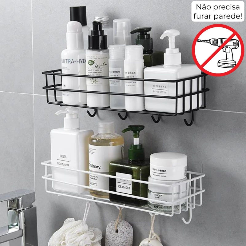Suporte Shampoo Organizador Com Ganchos Com Adesivos