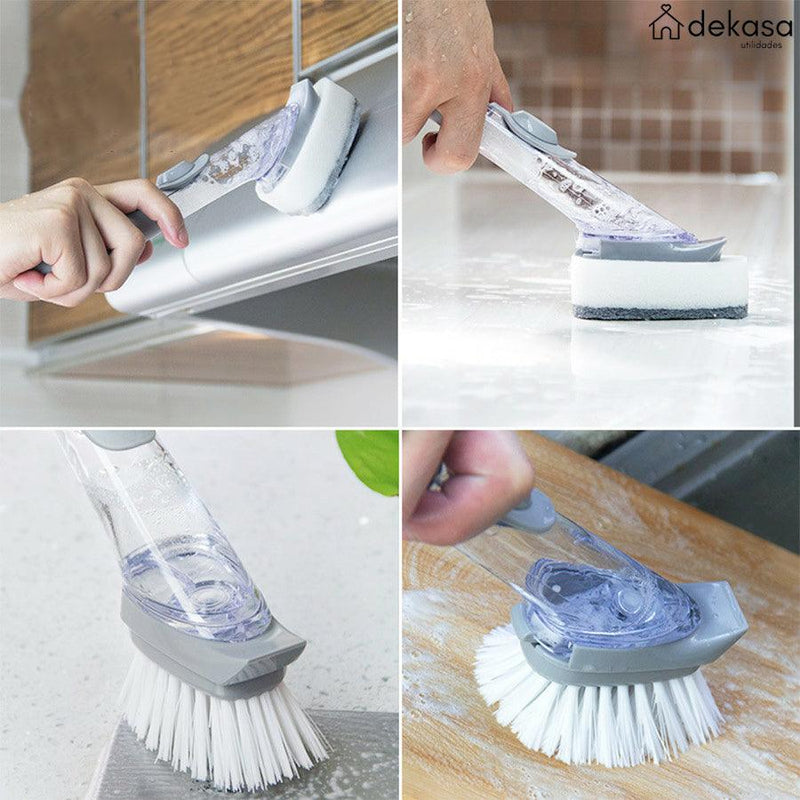 Escova Limpeza Lava Louça Porta Detergente Dispenser 2 em 1