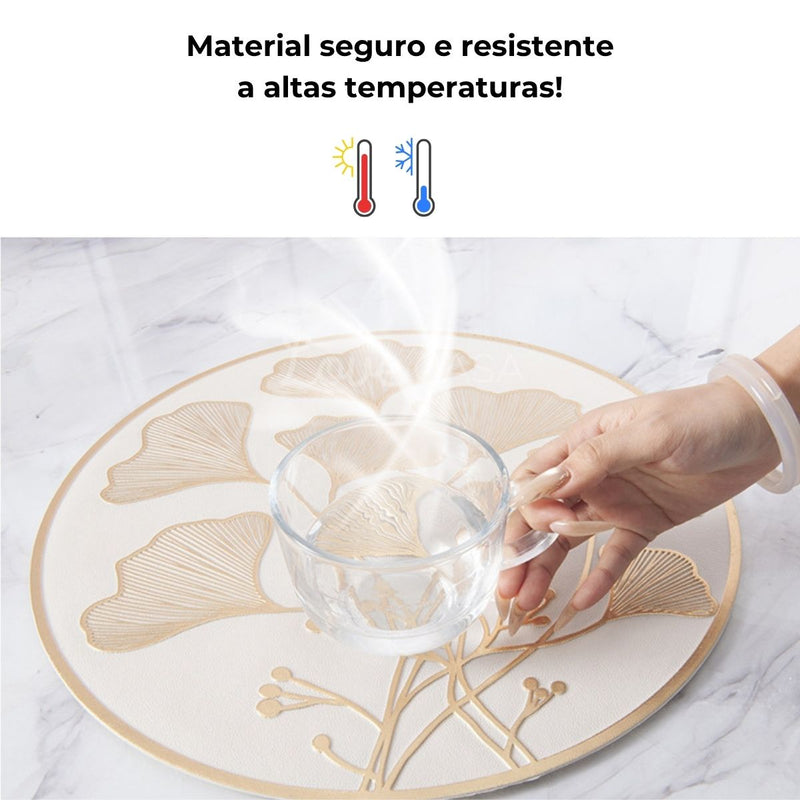 Jogo Americano Sousplat 38cm Redondo em PVC Dourado Mesa Posta Impermeável