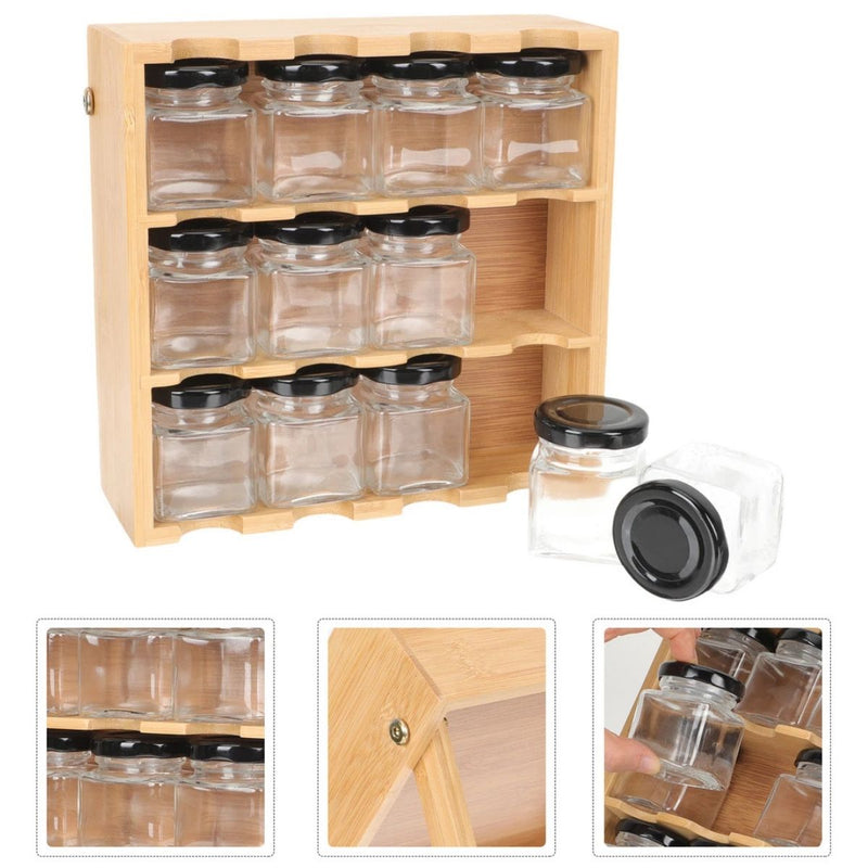 Porta Temperos em Bambu com 12 Potes Herméticos – Organização e Praticidade