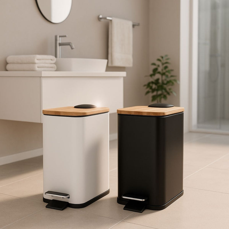 Lixeira 5L Retangular Inox com Bambu