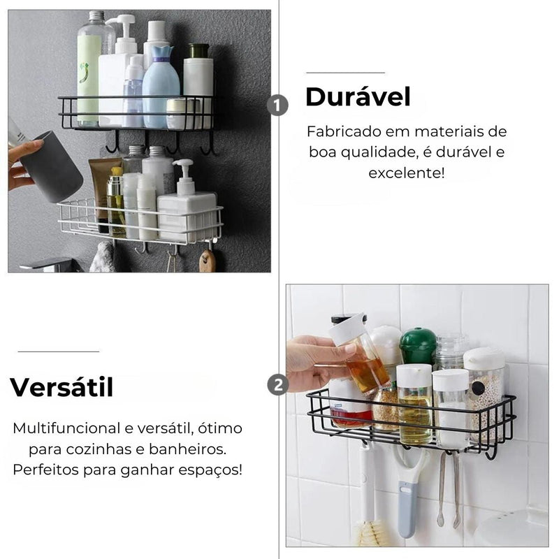 Suporte Shampoo Organizador Com Ganchos Com Adesivos