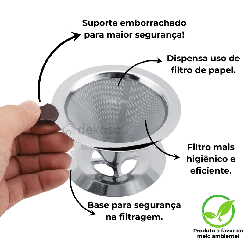 Coador de Café em Inox Filtro Reutilizável Com Base Tamanho 101