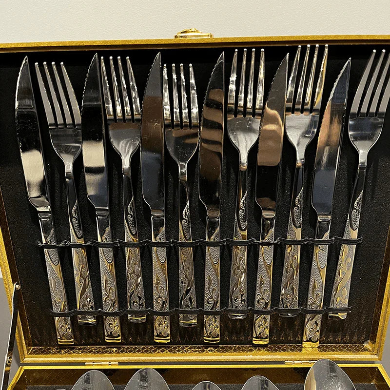 Conjunto Premium Talheres Gold Deluxe - (24 Peças)